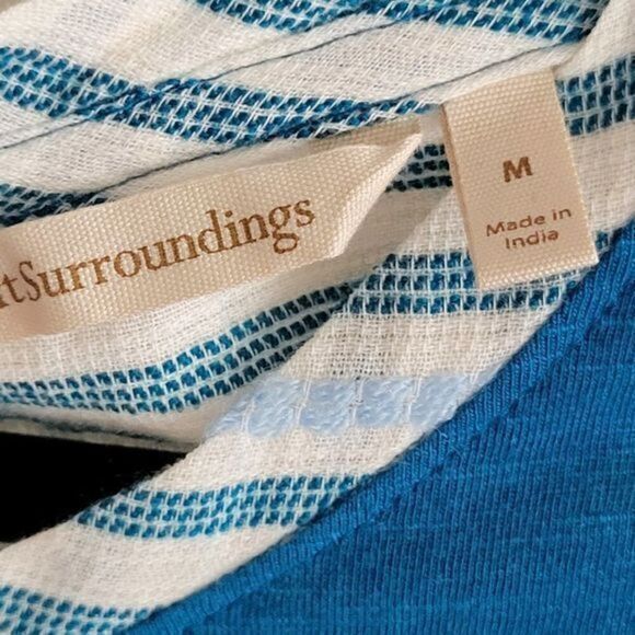 3 / $30 Soft Surroundings Top Medium Turquoise Blue Embroidered Back - Picture 6 of 7